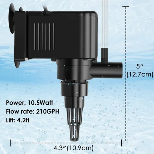 Miniatura 5 de AquaMiracle Bomba de agua circulante para acuario, bomba de agua de circulación de 210 GPH para acuarios de 40-60 galones con características