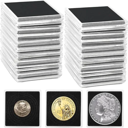 Soportes para monedas, 20 soportes para monedas de dólares plateados, fundas transparentes para coleccionistas con 5 tamaños de junta negra de Negro