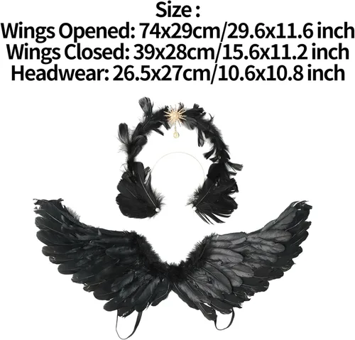 Miniatura 7 de YOOJIA Halloween Angel Devil Feather Wings with Headband Fluffy Hair Hoop Costume Accessories for Christmas Dress Up Party
