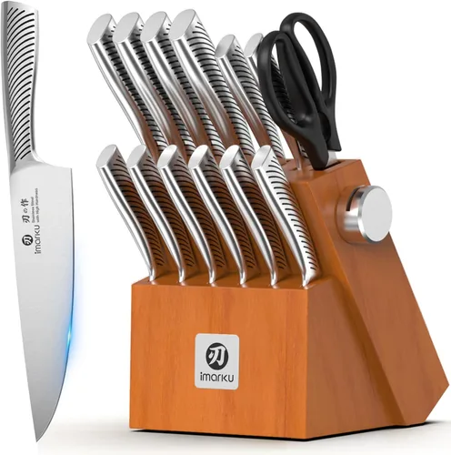 imarku Juego de cuchillos de cocina de alta calidad, juego de cuchillos de chef japoneses afilados para cocina con afilador integrado, apto para