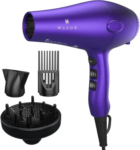Wazor Secador de pelo ligero con difusor, secador profesional de 1875 W con 2 velocidades y 3 ajustes de calor, color morado