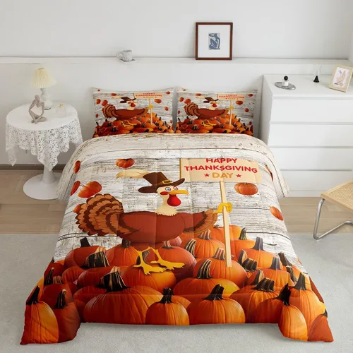 Miniatura 26 de Juego de edredón de calabaza de otoño tamaño individual para niños y niñas, juego de ropa de cama para niños, mujeres y hombres, ultra suave