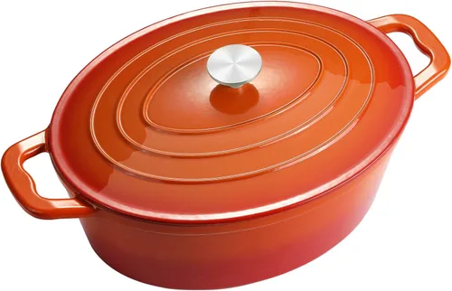 Miniatura 12 de Estofador de hierro fundido esmaltado, horno holandés esmaltado de 3.8 cuartos de galón con asas, sartén estofadora de hierro fundido con tapa