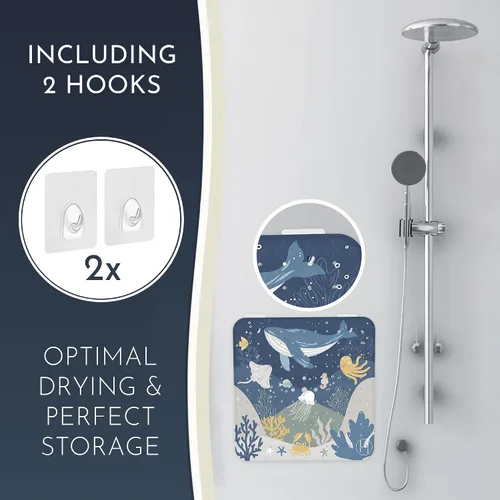 Miniatura 3 de Homerella Tapete de ducha antideslizante de 21 x 21 pulgadas y tapete de baño antideslizante de 40 x 16 para niños, 2 ganchos incluidos, lavable a