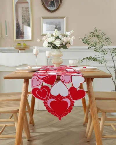 Miniatura 23 de Camino de mesa para el día de San Valentín, decoración del día de San Valentín, 70 pulgadas de largo, bordado rojo y rosa, camino de mesa de corazón