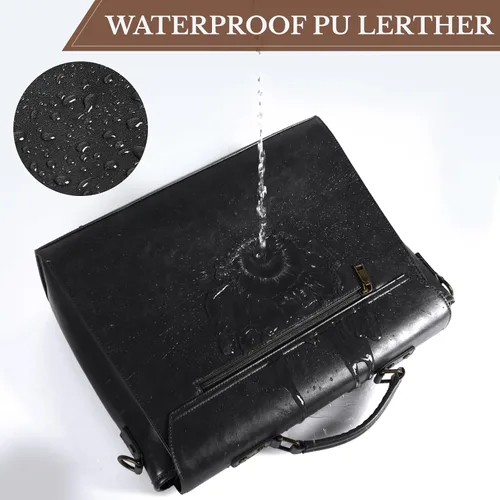 Miniatura 4 de Bolsa de mensajero de cuero para hombres y mujeres, 15.6 pulgadas, impermeable, de cuero vintage, maletín para laptop, bolso de hombro grande, bolsa