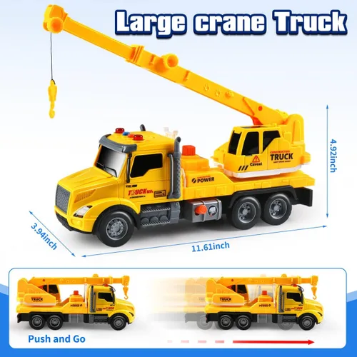 Miniatura 5 de Camión grúa de juguete para niños de 3 a 7 años, juguetes para niños vehículo de construcción impulsado por fricción con brazo extensible, grúa