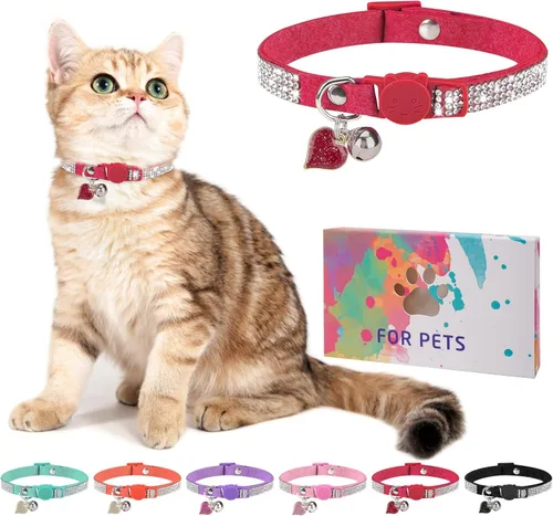 Miniatura 11 de Collar de Gato con Pedrería Desprendible con Cascabel, Collar de Gato con Diamantes con Hebilla de Seguridad de Liberación Rápida para Niña Niño