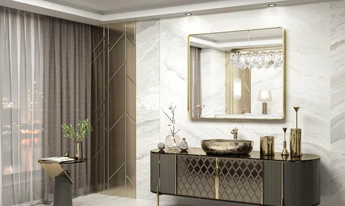 Miniatura 132 de TokeShimi - Espejo para pared de baño, espejo de tocador con marco de metal de aleación de aluminio mate cepillado e inoxidable, decoración rústica