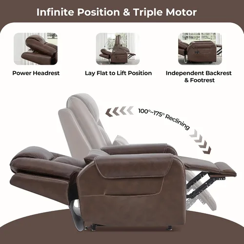 Miniatura 4 de CHITA Silla reclinable eléctrica para personas mayores con masaje y calor, silla reclinable grande de piel auténtica con soportes para tazas