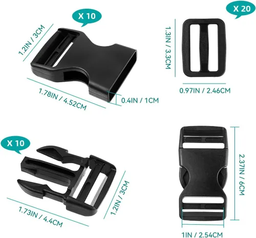 Miniatura 2 de Juego de 10 hebillas de 1 pulgada para correas con 20 clips deslizantes de triple deslizamiento, clip de hebilla de plástico de liberación lateral