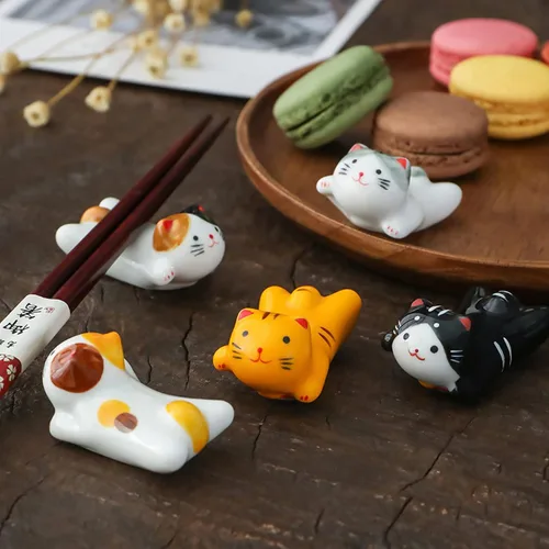Miniatura 5 de Juego de 5 palillos para gatos, soportes para pinceles de pintura china, porcelana de estilo japonés, soporte para palillos de cerámica para cena