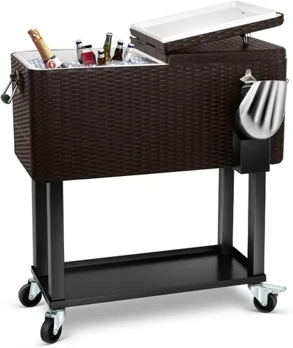Carrito de hielera rodante de 80 cuartos de galón, carro enfriador para patio, bar de bebidas para fiestas en el patio trasero, con soporte de