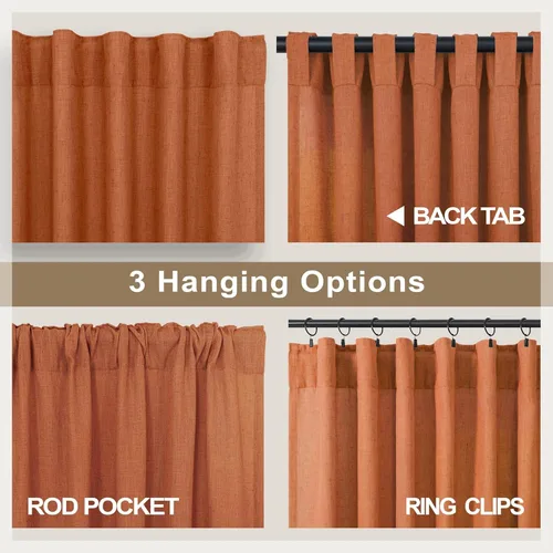 Miniatura 156 de Cortinas de lino gris claro, 2 paneles, presillas traseras, bolsillo para cortinero, semitraslúcidas, ahorran energía, estilo rústico, arpillera