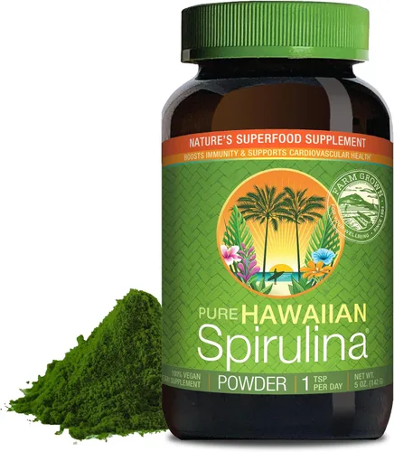 Nutrex Hawaii Polvo de espirulina hawaiana pura – Superalimento vegano, cultivado en granja en Kona, sin OGM, apoyo inmunológico y energía celular,