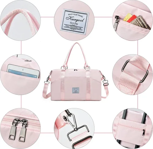 Miniatura 19 de Bolsa de gimnasio con bolsillo húmedo, bolsa de viaje plegable para mujer, bolsa de viaje impermeable para viajes, gimnasio, yoga