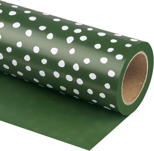 Miniatura 10 de WRAPAHOLIC Papel de regalo reversible, mini rollo, 17 pulgadas x 33 pies, diseño de lunares negros y delicados para cumpleaños, vacaciones, bodas