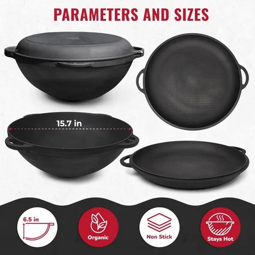 Miniatura 2 de Olla de horno holandés con tapa Syton (12.5 cuartos de galón (12 litros) - Horno holandés de camping - Juego de utensilios de cocina de hierro