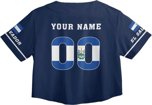 Miniatura 4 de Custom El Salvador Crop Top Baseball Jersey Camisa Salvadoreña Salvadoreña Camisa para Mujer Camisas De El Salvador para Mujer Blc9