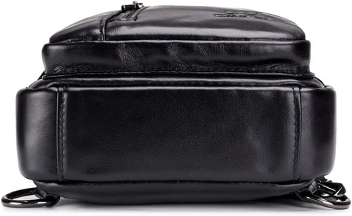 Miniatura 5 de Hebetag Mochila cruzada de cuero para hombres y mujeres, mochila de hombro para el pecho, multiusos, casual, Negro -, Viajar