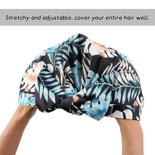 Miniatura 6 de Gorro de ducha para mujer, reutilizable, impermeable, para cabello largo, para ducha, bonito gorro de ducha extra grande para trenzas (hojas)