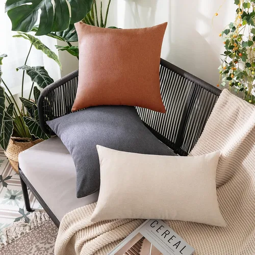 Miniatura 7 de MIULEE Paquete de 2 fundas decorativas para almohadas de exterior, sólidas, impermeables, de lino sintético, estilo granja de jardín, fundas de Óxido