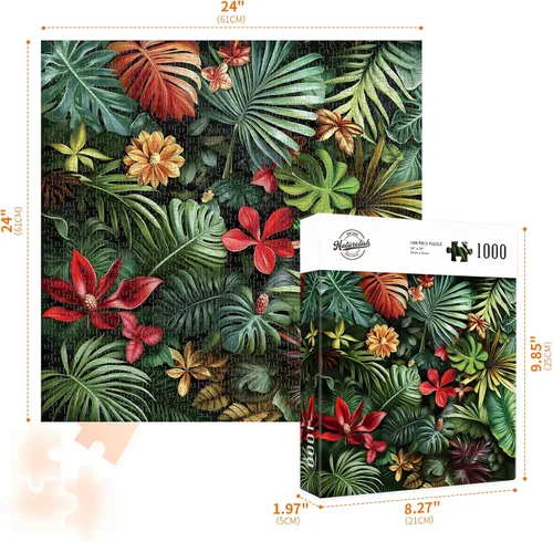 Miniatura 2 de Rompecabezas para adultos de 1000 piezas, plantas de selva tropical cuadrada, desafiante, rompecabezas único para noche de juegos, decoración