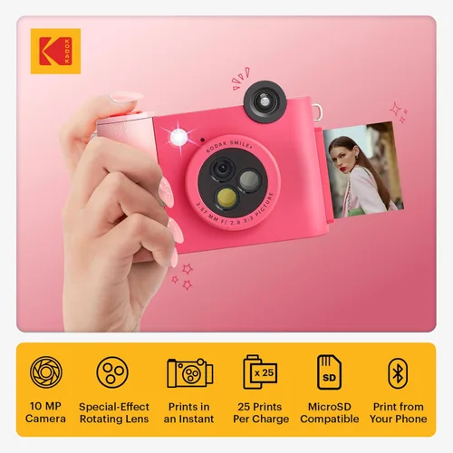 Miniatura 2 de Kodak Smile+ Paquete de regalo para cámara e impresora digital instantánea 2 en 1 + estuche + papel fotográfico Zink 2 x 3 con parte trasera Rojo