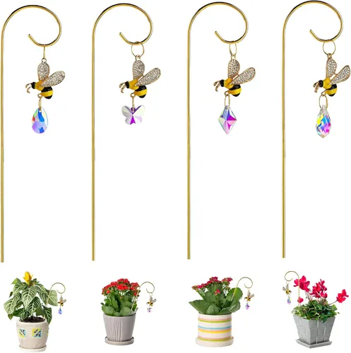 HDCRYSTALGIFTS 4 atrapasoles de cristal de abejorro con enrejado pequeño para plantas en maceta, accesorios de enrejado para plantas de interior,