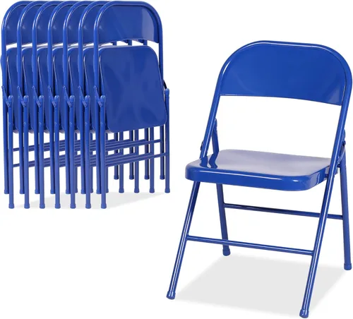 Miniatura 11 de VECELO Paquete de 8 sillas plegables con marco de metal, asiento de acero con triple soporte para oficina en casa, ahorro de espacio sin montaje