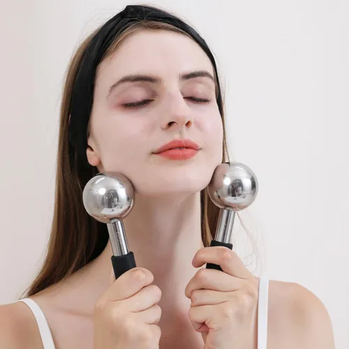 Miniatura 5 de Pfefe Globos de hielo giratorios de 360 grados para cara y ojos, varillas de acero inoxidable irrompibles para rutinas de belleza, tratamientos Negro