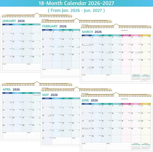 Miniatura 6 de Calendario de Pared 2026-2027 - Ene 2026 - Jun 2027, Calendario de 18 Meses 2026-2027, 14.57 x 11.42 Pulgadas, Calendario 2026, Calendario Mensual
