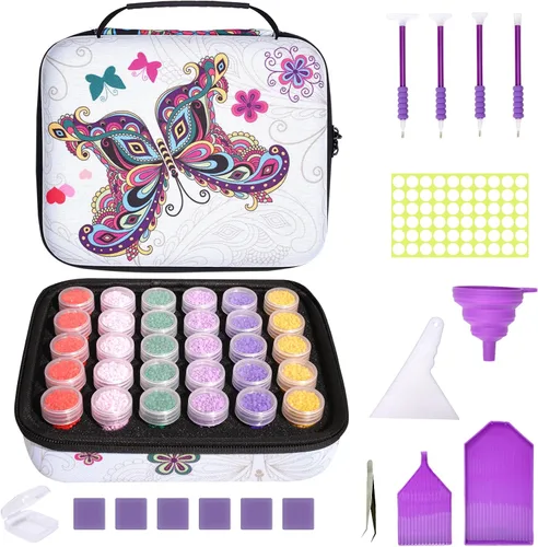 Miniatura 11 de MoeeBtee Contenedores de almacenamiento de pintura de diamantes, 30 ranuras, accesorios de pintura de diamantes con herramientas para organizador