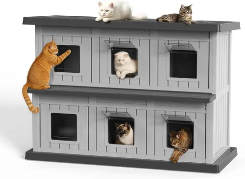 Miniatura 10 de DRATO Casa para gatos al aire libre, impermeable, material de polipropileno, refugio para gatos, robusto, resistente, fácil de montar, cálida casa
