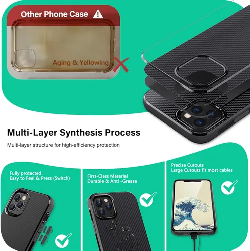 Miniatura 2 de ONES Funda delgada para iPhone 11 Pro Max, cubierta ultra delgada con patrón de fibra de carbono, funda protectora a prueba de golpes con diseño