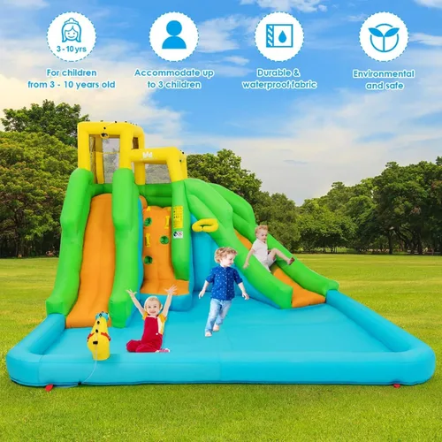 Miniatura 3 de BOUNTECH Tobogán acuático inflable, parque acuático gigante 6 en 1, castillo de salto con soplador GFCI para diversión de carreras al aire libre