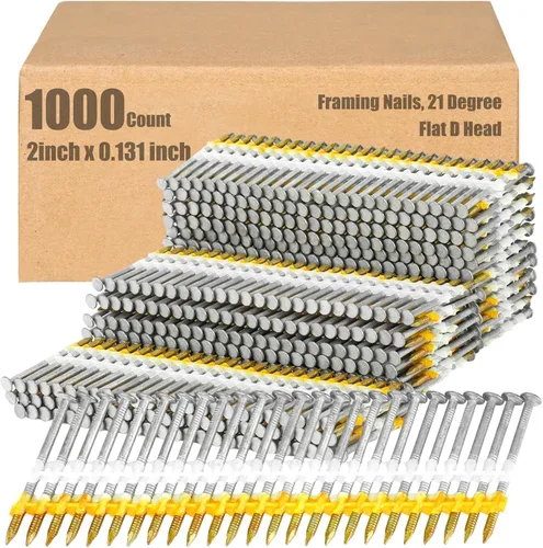 Miniatura 18 de Clavos de encuadre Therwen, 21 grados, cabeza plana en D, galvanizados, vástago con anillo, fila fija de plástico, clavos de encuadre de 21 grados