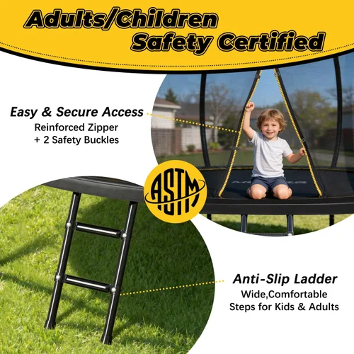 Miniatura 4 de Mersco Trampolín para exteriores de 10 pies, 12 pies, 14 pies, con recinto y escalera, cama elástica recreativa aprobada por ASTM para niños