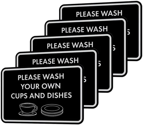 Miniatura 63 de Letrero clásico enmarcado con texto en inglés «Please Wash Your Own Cups and Dishes» (oro cepillado), pequeño