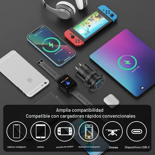 Miniatura 7 de Cargador de coche con salida USB de 78 W, 4 puertos y 12 V, súper rápido Dual PD3.0 y QC3.0 puerto USB múltiple para automóvil, reemplazo