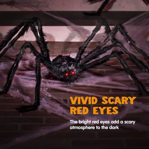 Miniatura 3 de JOYIN Paquete de 2 decoraciones de Halloween para exteriores de 5 pies, araña negra peluda, araña gigante aterradora, accesorios falsos grandes