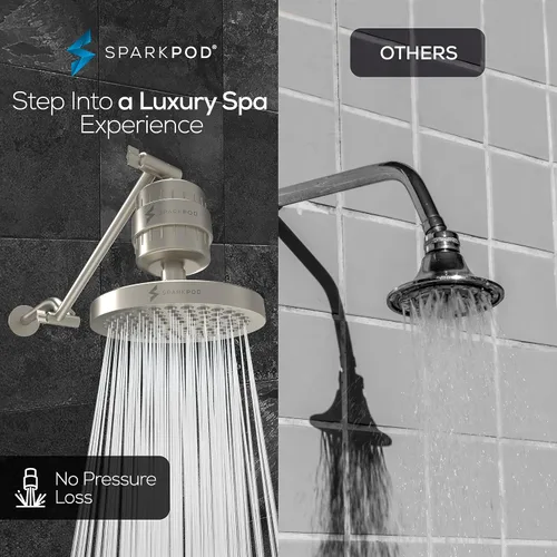 Miniatura 4 de SparkPod Cabezal de ducha de lluvia de alta presión de 6 pulgadas con cápsula de filtro de 23 etapas y extensión de brazo de ducha ajustable de 11