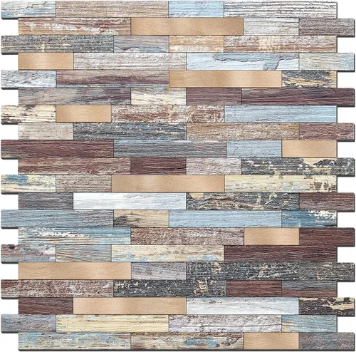 Miniatura 14 de Azulejo de mosaico de metal en muro - LNG oblonga en negro/gris/plateado 5 piezas/paquete - Estilo retro rústico vintage para remodelar la pared