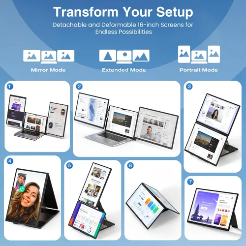 Miniatura 3 de FLYTOCCA Extensión de Pantalla para Laptop de 16 Pulgadas, Monitor Portátil FHD de 1200P Actualizado con Pantalla de Relación de Aspecto 16:10