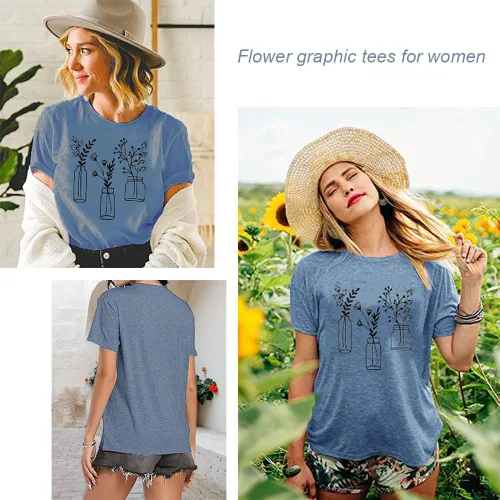 Miniatura 5 de Book Lovers - Camiseta de manga corta para mujer con diseño de flores silvestres, linda camiseta de manga corta para amante de los libros