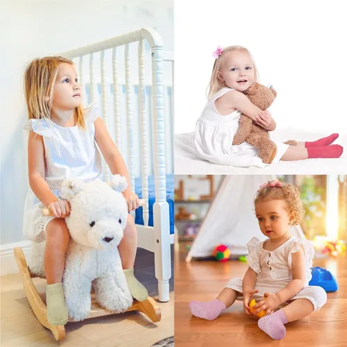 Miniatura 2 de ELUTONG - Calcetines antideslizantes para niños pequeños, paquete de 12 pares, calcetines de tobillo con agarre para bebés, niños y niñas de 0 a 7