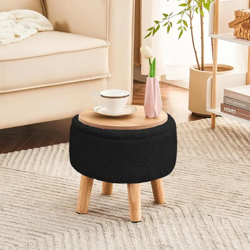 Miniatura 2 de Poofzy Otomana pequeña con almacenamiento, taburete pequeño otomano con patas de madera, reposapiés Sherpa para sofá, sala de estar y dormitorio