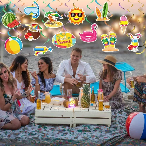 Miniatura 7 de Pajean 30 espirales colgantes de verano para fiesta en la piscina, decoraciones colgantes de techo de verano, decoraciones de remolinos colgantes