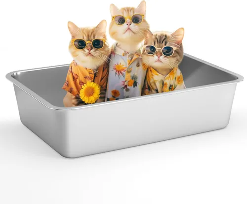 Miniatura 14 de IKITCHEN Caja de arena de acero inoxidable para gatos, bandeja de arena de metal grande para gatos, caja de arena para gatos nunca absorbe olores
