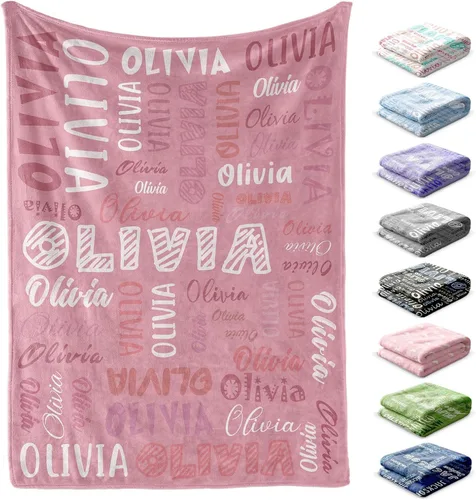 Miniatura 10 de Manta personalizada con nombre, 4 tamaños, manta personalizada para adultos, niños, bebés, regalos personalizados, manta con nombre, Navidad, Día